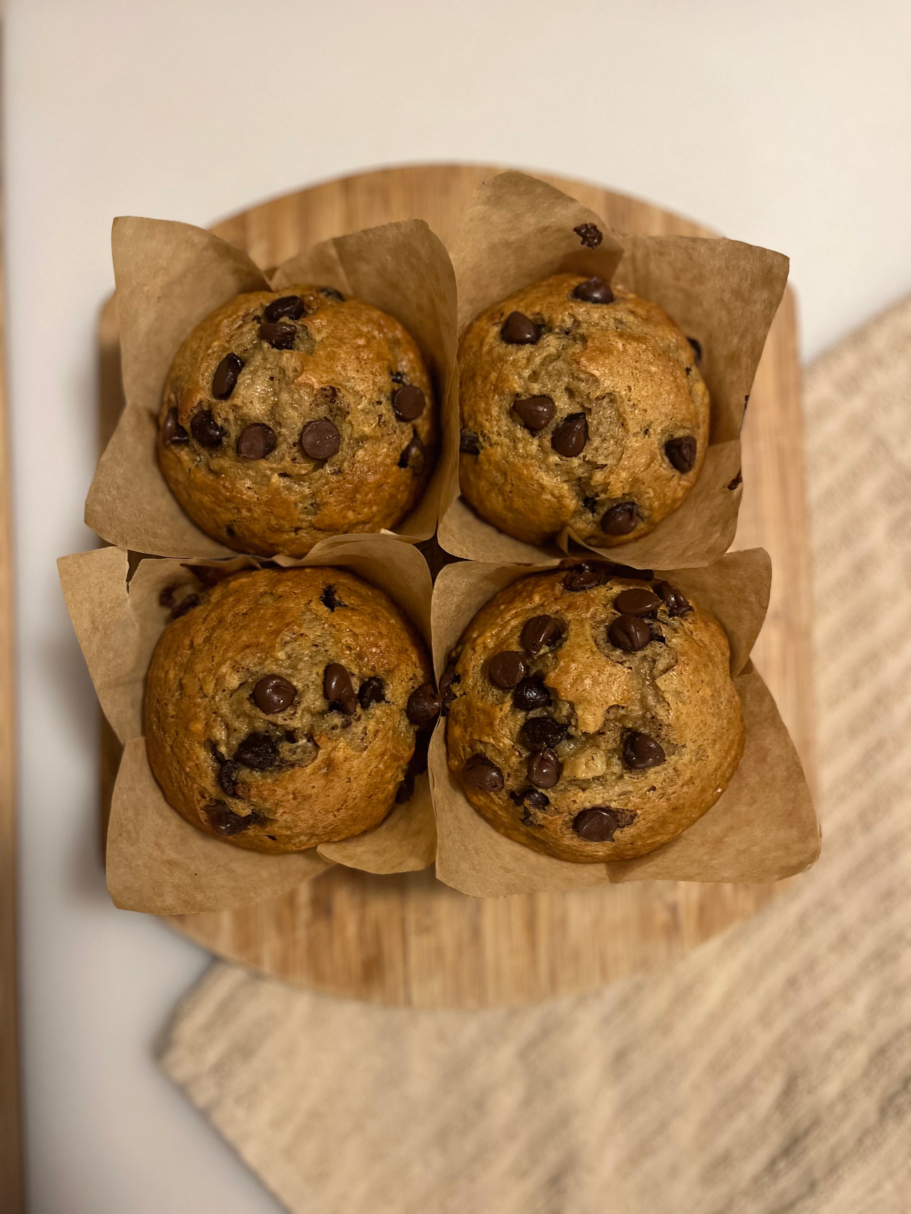 Banana Chocolate Chip Bakery Style Muffins (4 Count)